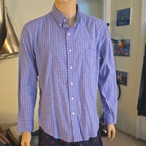 Chaps Blue Casual Button Down Shirt with Gingham Pattern